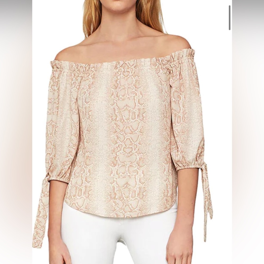 Bcbg off the shoulder snake print top